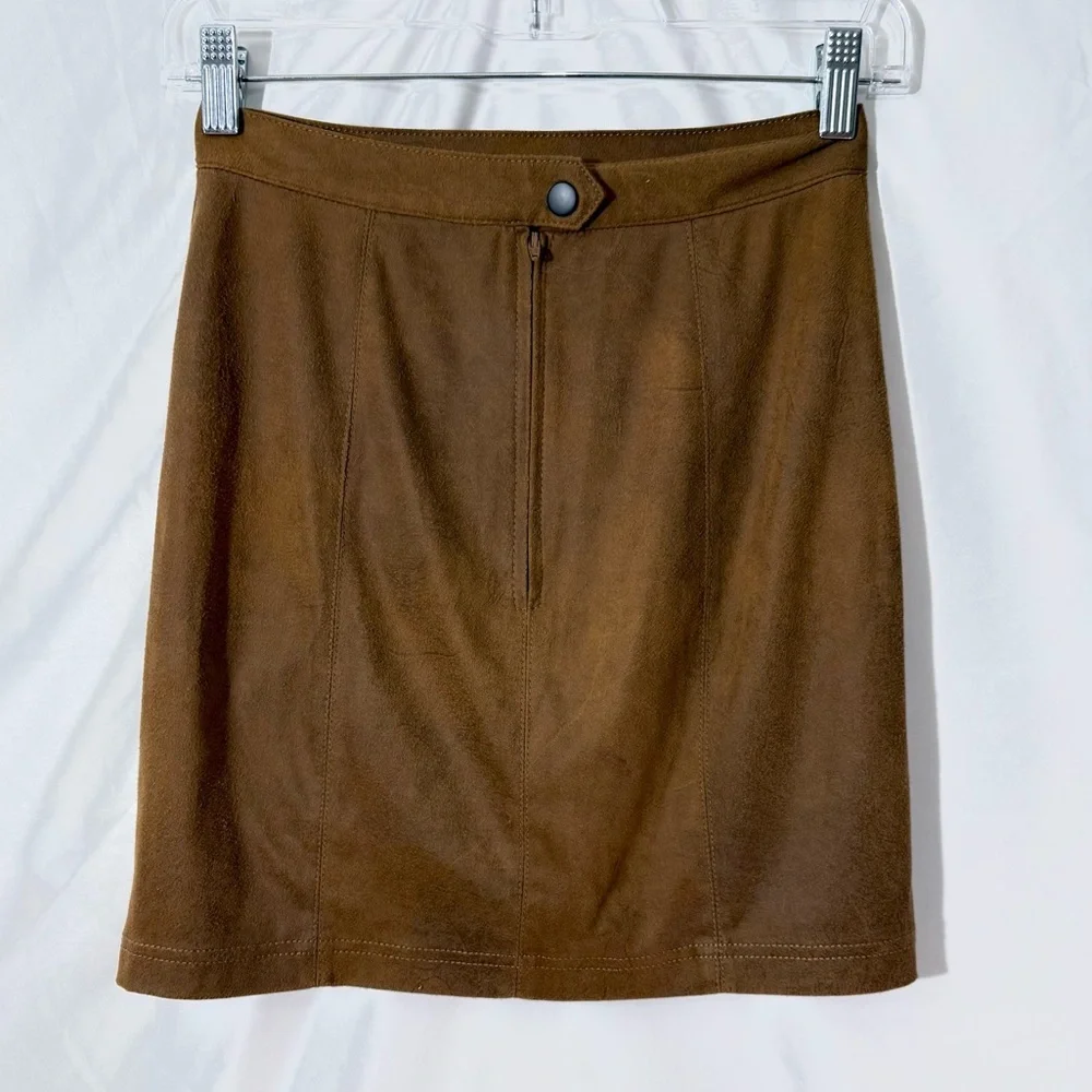 Free People Camel Colored Rumi Ruched Faux Suede Mini Skirt Size XS